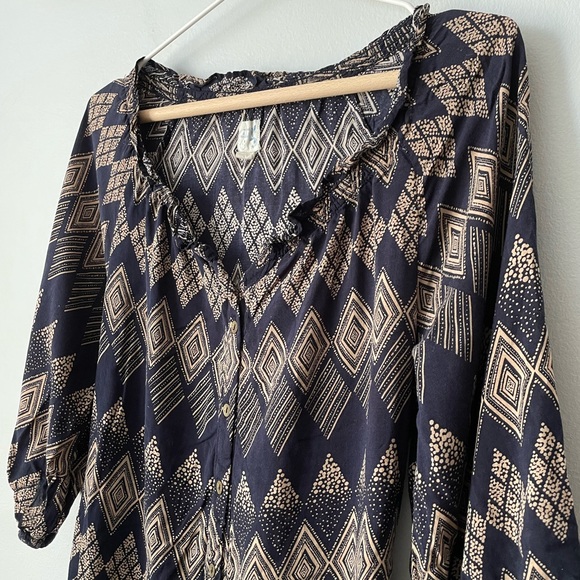 Anthropologie | Edme & Esyllte Navy Patterned Button Down Midi Dress Size 2 Larg - Picture 11 of 12